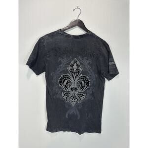 Rebel Spirit Men’s Grey Acid Wash Cross Rhinestone T Shirt Large Grunge Retro